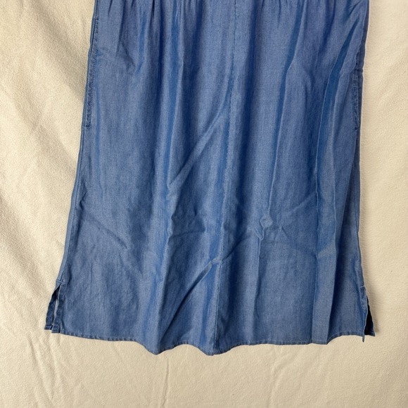 Garnet Hill Dress 4 Blue Chambray Sleeveless Pockets Sundress Travel Coastal - Picture 4 of 14